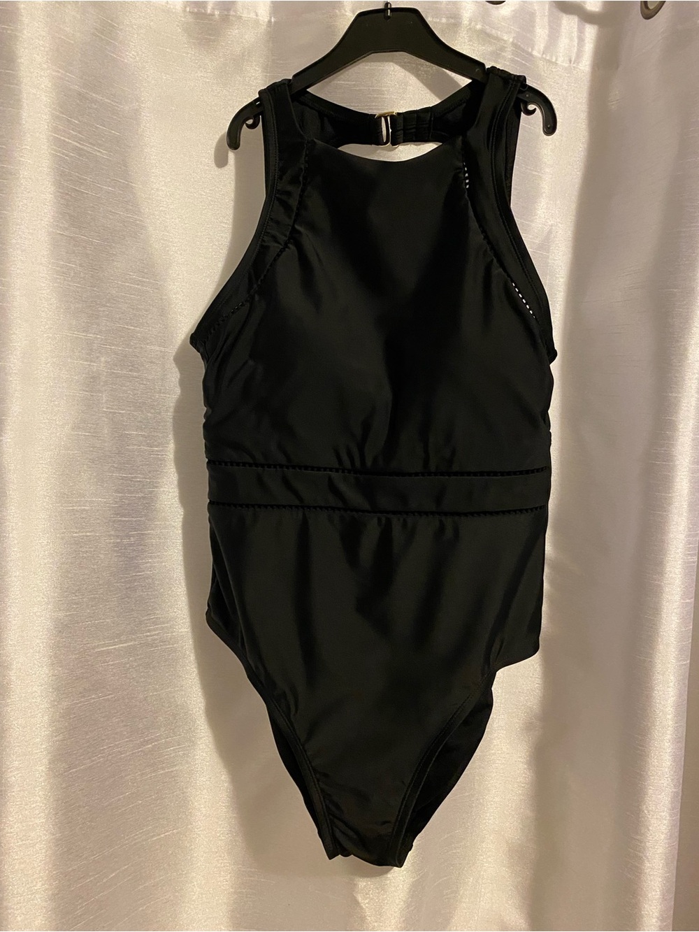 SHADE & SHORE BLACK HIGH NECK ONE PIECE OPEN BACK SWIMSUIT